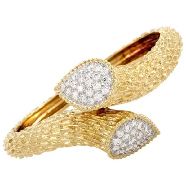 18K Solid Gold Boucheron Serpent Boheme Diamond Bangle Vintage Replica