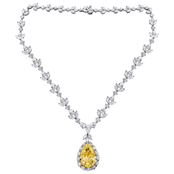 Bespoke custom lab diamond pear cut fancy yellow diamond necklace