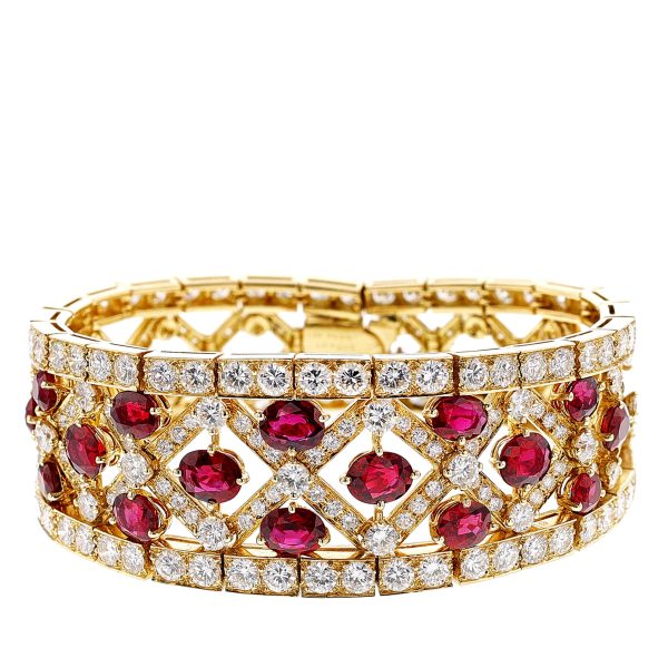 Custom bespoke Van Cleef Vintage oval ruby and diamond bracelet