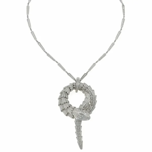 18K white gold Bulgari limited edition serpenti viper diamond necklace