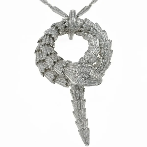 18K white gold Bulgari limited edition serpenti viper diamond necklace