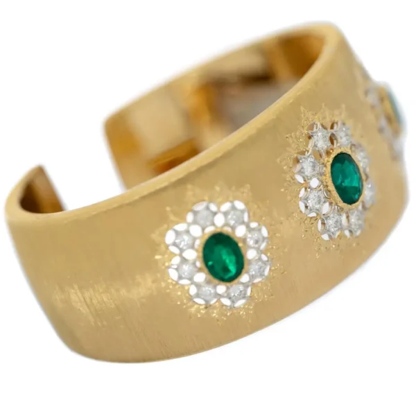 Replica 18K White and Yellow Gold Buccellati Emerald and Diamond Cuff Circa 1980