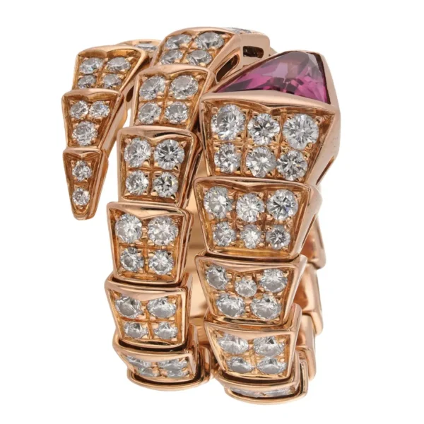 Bulgari Serpenti viper ruby and pave diamond ring 3 row