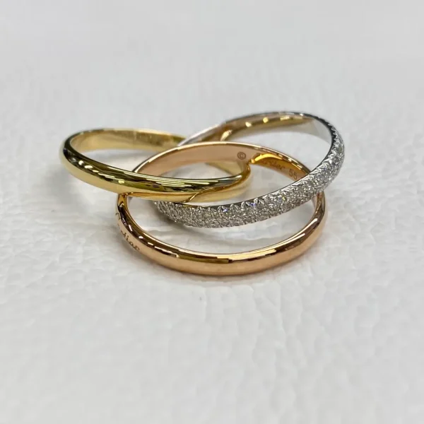 18K Authentic Gold Cartier Trinity Ring Small Model Semi Pave Diamonds B4235952
