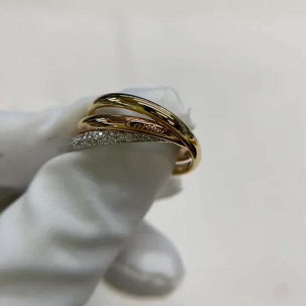 18K Authentic Gold Cartier Trinity Ring Small Model Semi Pave Diamonds B4235952