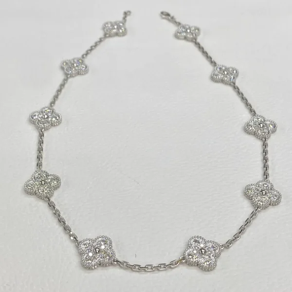 18K White Gold Van Cleef Arpels Alhambra 10 Motif Necklace Diamonds VCARA42400