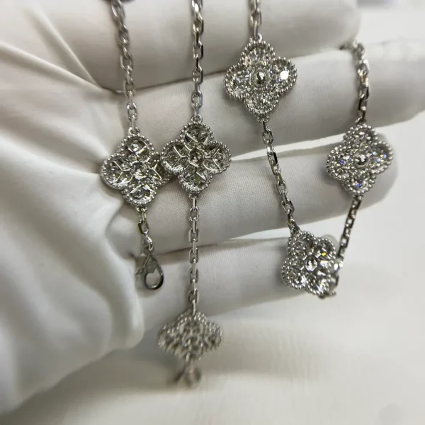 18K White Gold Van Cleef Arpels Alhambra 10 Motif Necklace Diamonds VCARA42400