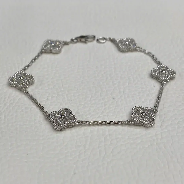 18K White Gold Van Cleef Arpels Sweet Alhambra bracelet 6 motifs Pave Diamonds VCARO85700