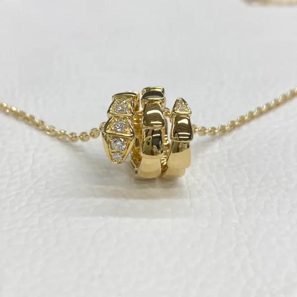 18K Yellow Gold Bulgari Serpenti Viper Diamond Pendant Necklace 361106