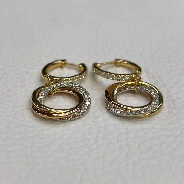 18K Yellow Gold Cartier Trinity earrings half-paved Ref. B8301465