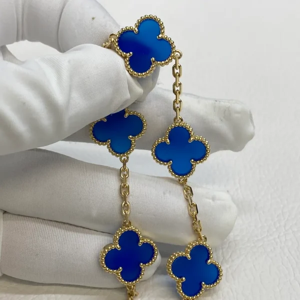 18K Yellow Gold Van Cleef Arpels Vintage Alhambra Blue Agate Bracelet 5 Motifs VCARP34900