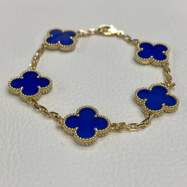 18K Yellow Gold Van Cleef Arpels Vintage Alhambra Blue Agate Bracelet 5 Motifs VCARP34900