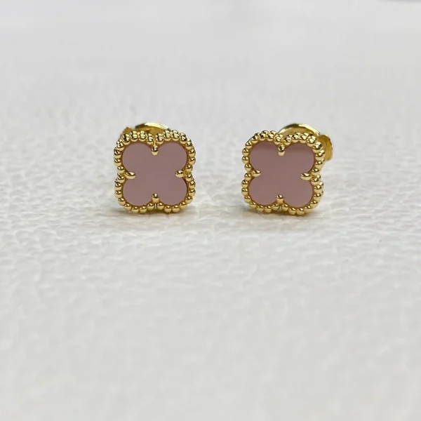 18K Yellow Gold Van Cleef Arpels Vintage Alhambra Pink Mother-of-Pearl Shell Earrings