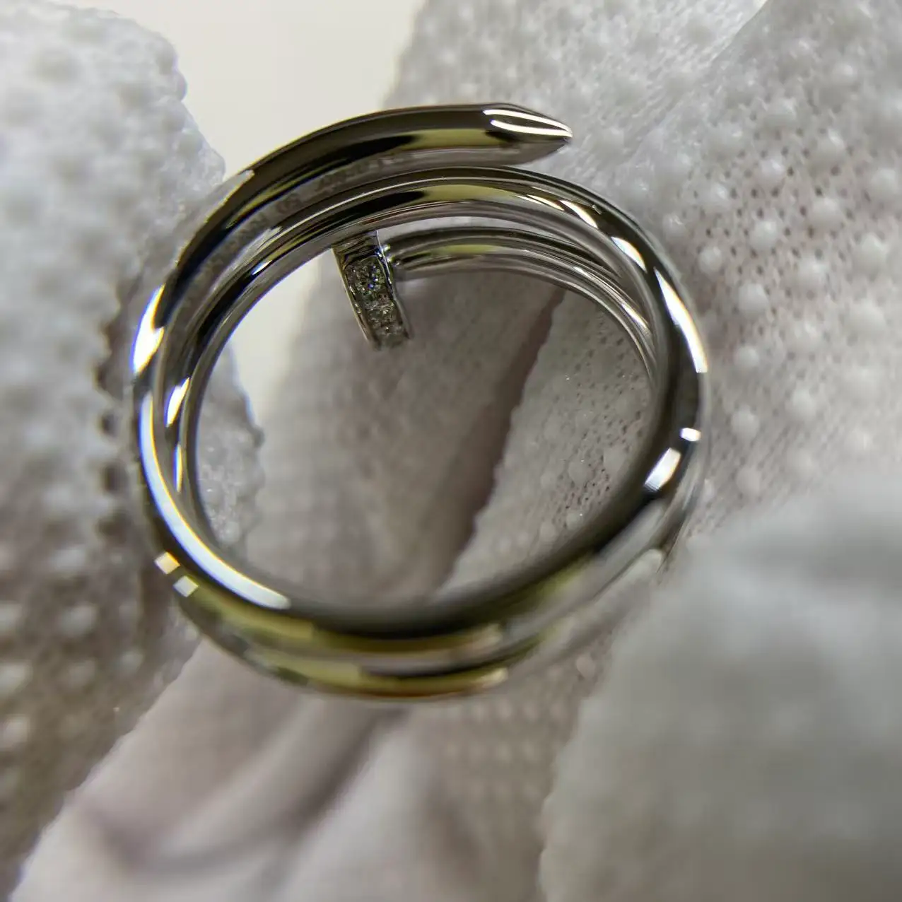 18K White Gold Cartier Juste un Clou Ring Double Semi Paved Ref. B4211152 (1) 18K White Gold Cartier Juste un Clou Ring Double Semi Paved Ref. B4211152