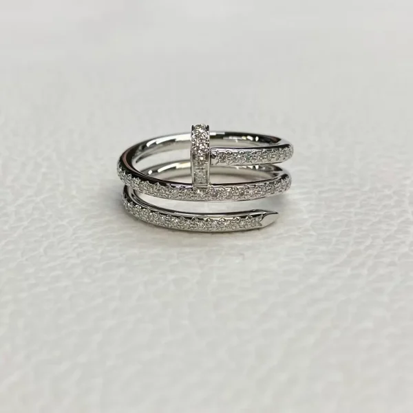 18K White Gold Cartier Juste un Clou Ring Double Semi Paved Ref. B4211152