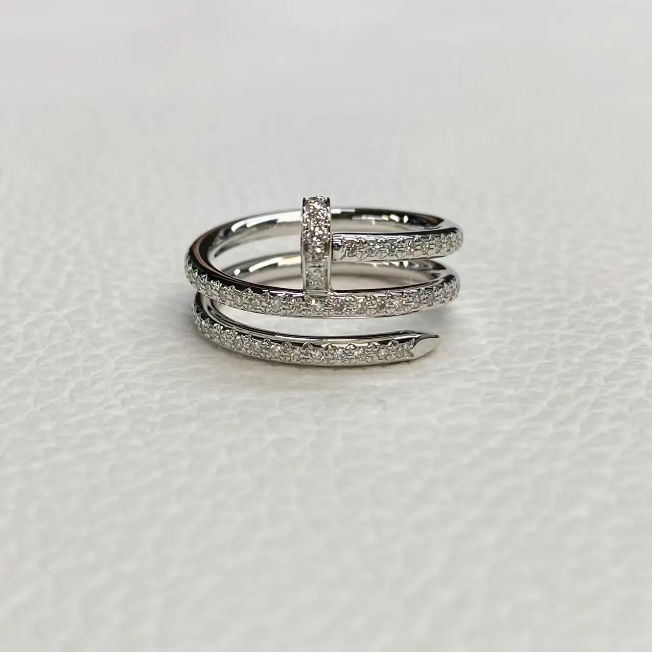 18K White Gold Cartier Juste un Clou Ring Double Semi Paved Ref. B4211152 (2) 18K White Gold Cartier Juste un Clou Ring Double Semi Paved Ref. B4211152