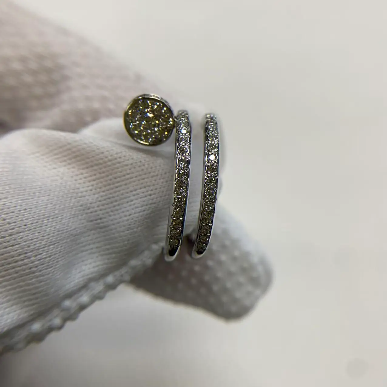 18K White Gold Cartier Juste un Clou Ring Double Semi Paved Ref. B4211152 (3) 18K White Gold Cartier Juste un Clou Ring Double Semi Paved Ref. B4211152