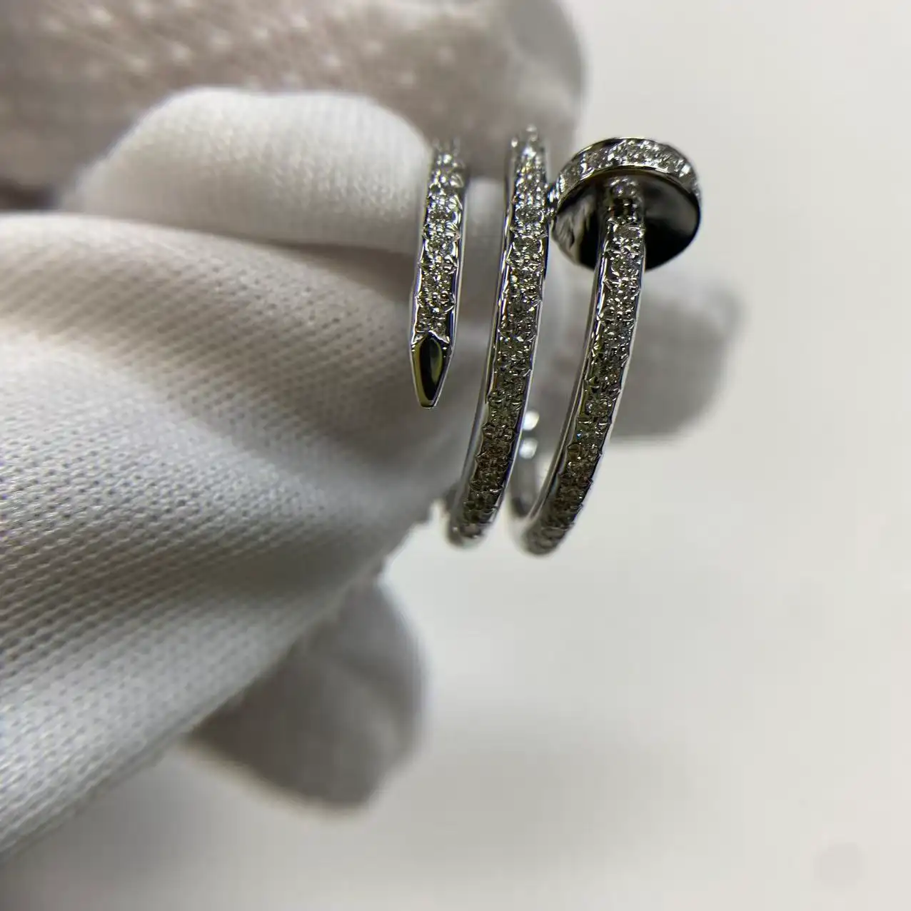 18K White Gold Cartier Juste un Clou Ring Double Semi Paved Ref. B4211152 (4) 18K White Gold Cartier Juste un Clou Ring Double Semi Paved Ref. B4211152