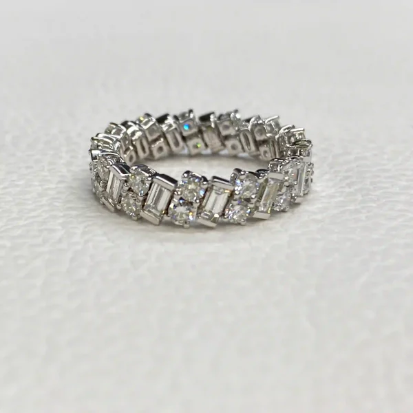 18K White Gold Cartier Luxury Baguette Round Diamond Eternity Ring (1)