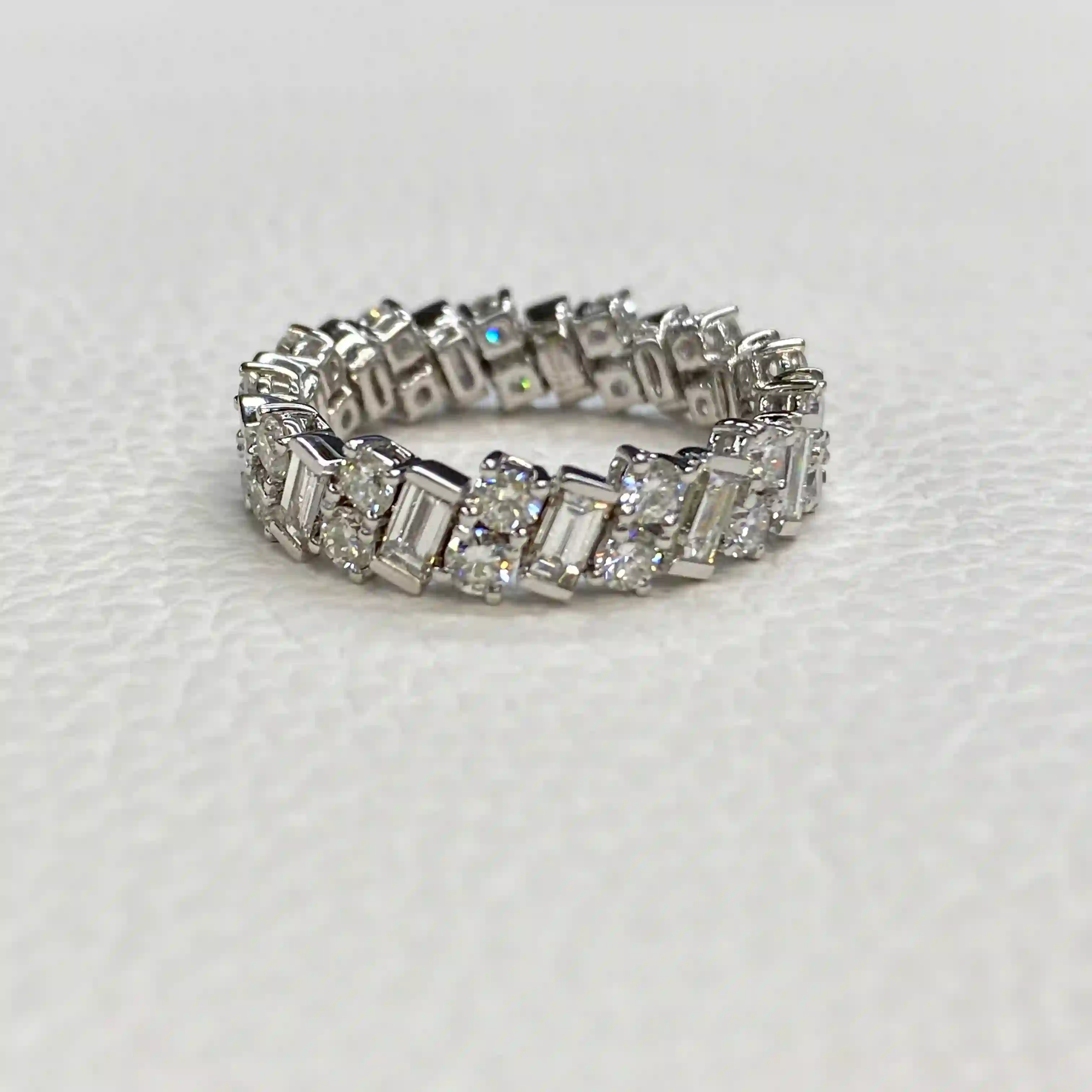 18K White Gold Cartier Luxury Baguette Round Diamond Eternity Ring (2) 18K White Gold Cartier Luxury Baguette Round Diamond Eternity Ring (1)