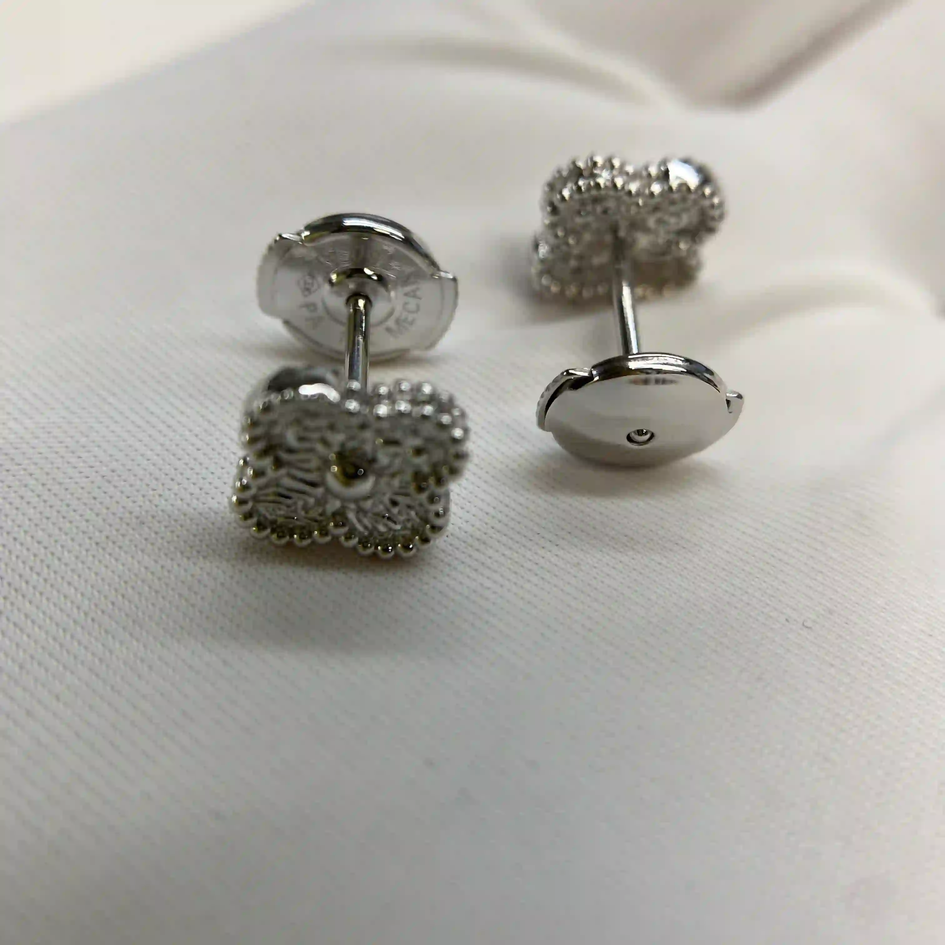 18K White Gold Van Cleef Arpels Sweet Alhambra Earstuds (1) 18K White Gold Van Cleef Arpels Sweet Alhambra Earstuds