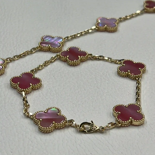 18K Yellow Gold Van Cleef Arpels Vintage Alhambra Pink mother-of-pearl 5 Motifs Bracelet