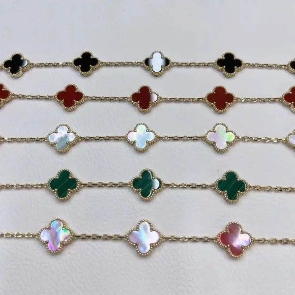18K Yellow Gold Van Cleef Arpels Vintage Alhambra Collection 5 Motifs Bracelet