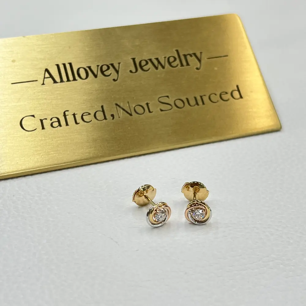 18K Gold Cartier Trinity stud earrings, brilliant-cut diamonds Ref. B8301459 (2) 18K Gold Cartier Trinity stud earrings, brilliant-cut diamonds Ref. B8301459