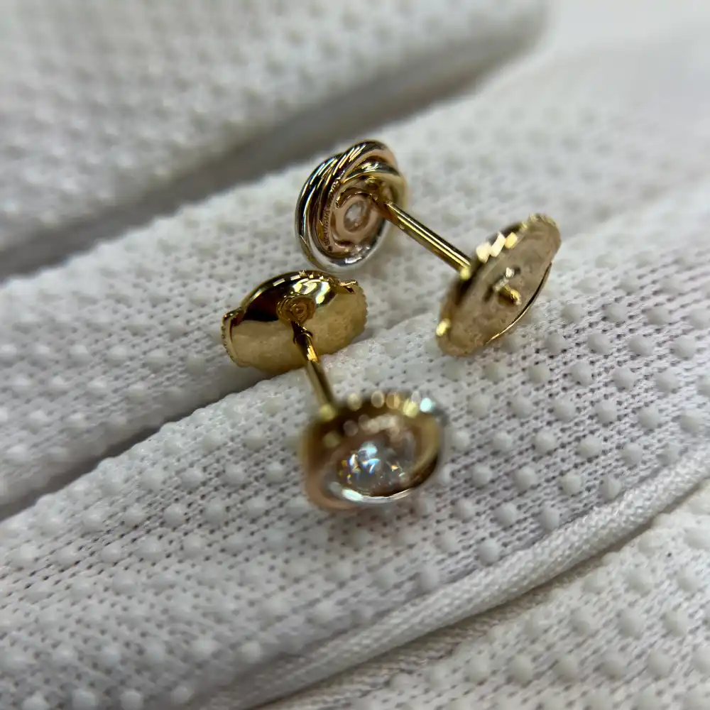 18K Gold Cartier Trinity stud earrings, brilliant-cut diamonds Ref. B8301459 (4) 18K Gold Cartier Trinity stud earrings, brilliant-cut diamonds Ref. B8301459