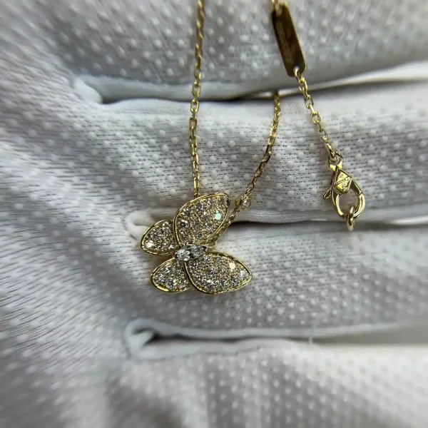 18K Yellow Gold Van Cleef Arpels Two Butterfly pendant Necklace VCARP3DP00