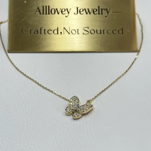 18K Yellow Gold Van Cleef Arpels Two Butterfly pendant Necklace VCARP3DP00