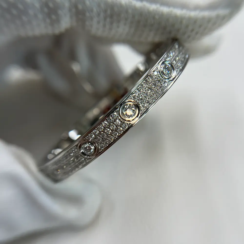 18K White Gold Cartier Love Old Version LOVE Bracelet Classic Model Paved 10 Diamonds Ref. N6727417 (3) 18K White Gold Cartier Love Old Version LOVE Bracelet Classic Model Paved 10 Diamonds Ref. N6727417