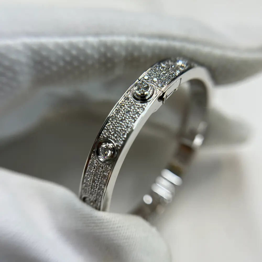 18K White Gold Cartier Love Old Version LOVE Bracelet Classic Model Paved 10 Diamonds Ref. N6727417 (4) 18K White Gold Cartier Love Old Version LOVE Bracelet Classic Model Paved 10 Diamonds Ref. N6727417