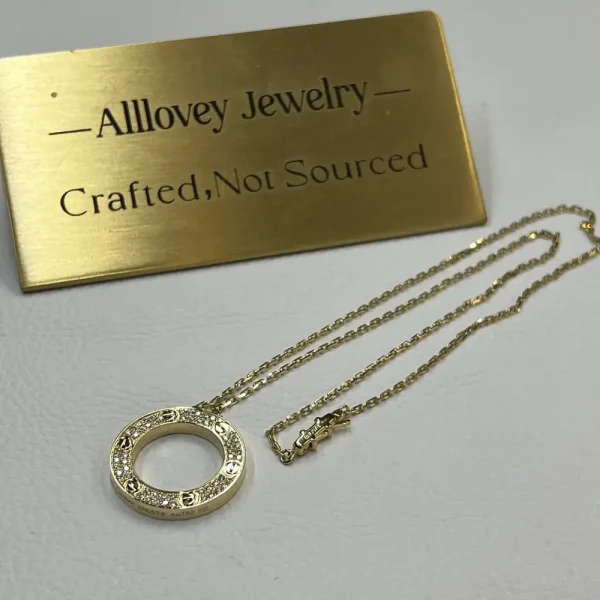 18K Yellow Gold Cartier LOVE Pendant Paved Diamond Necklace Ref. B7058400